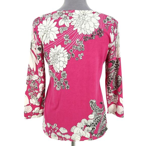 Talbots Sweater Petites SP PS Pink White Floral Cotton Knit Pullover Lightweight - Picture 2 of 11